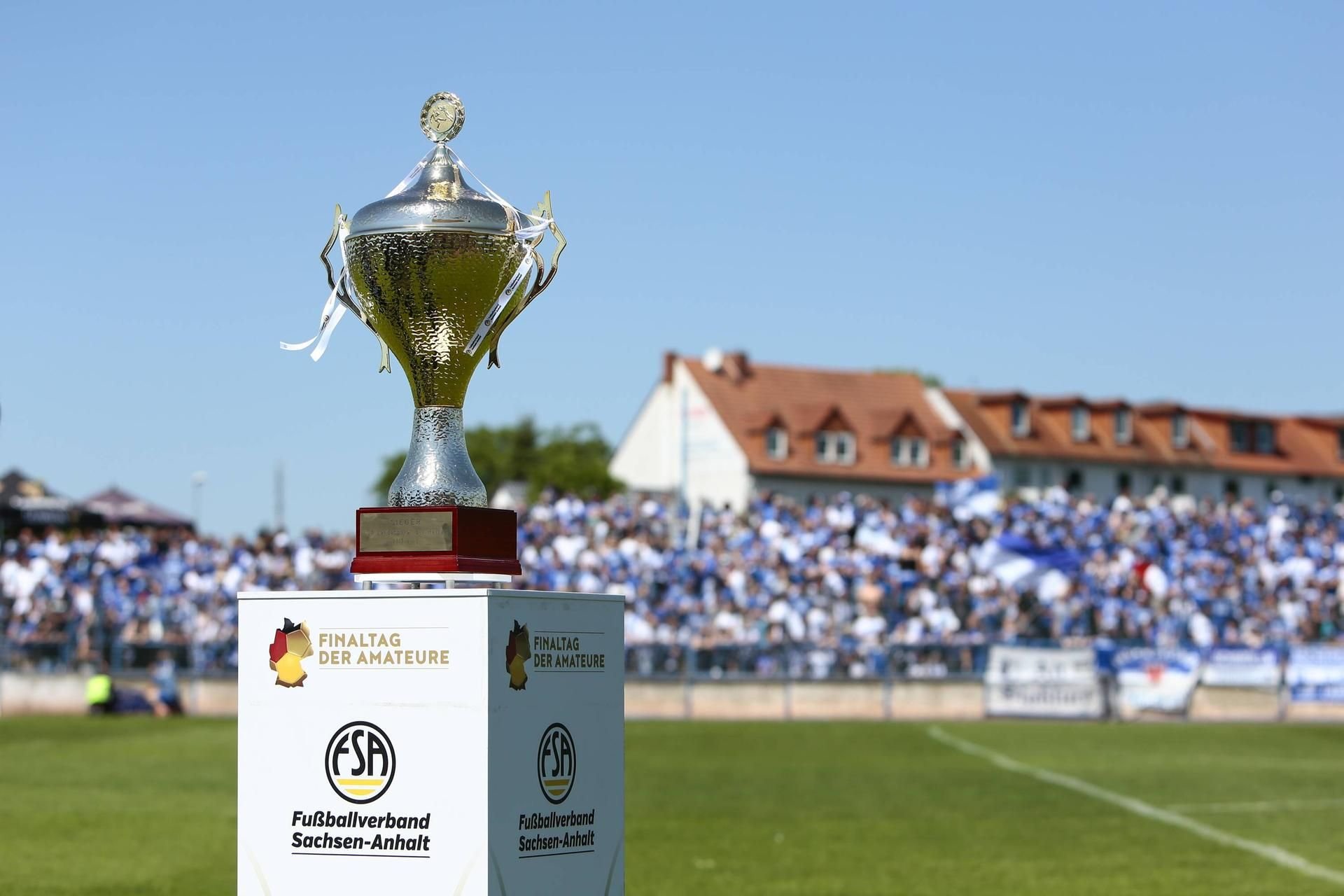 Die Landespokal-Trophäe ging im Mai 2019 an den Halleschen FC, 2018 holte der 1. FC Magdeburg den Titel.