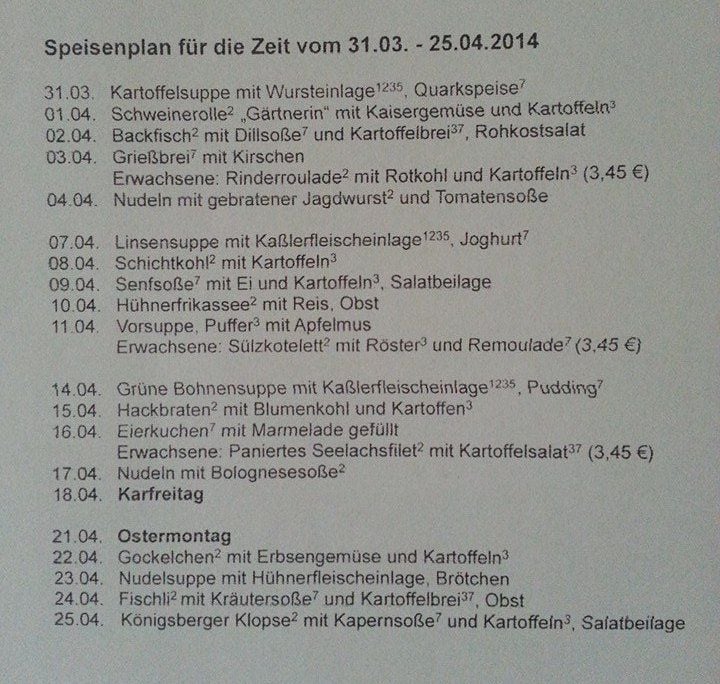 Speiseplan einer Kita in Thale