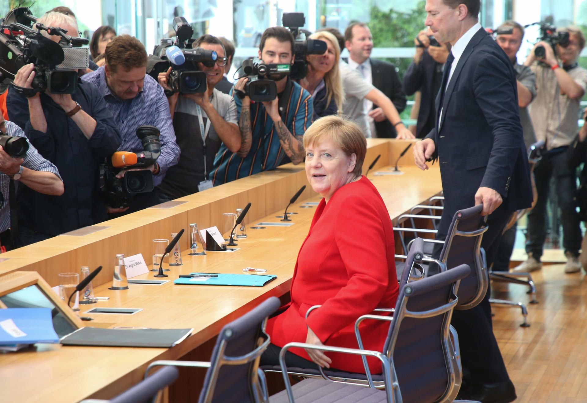 Angela Merkel auf der Pressekonferenz in Berlin.