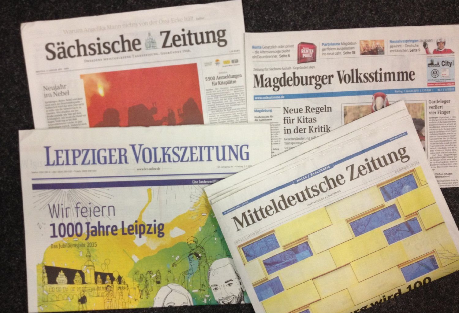 Regionale Tageszeitungen am Freitag, den 2. Januar 2015.