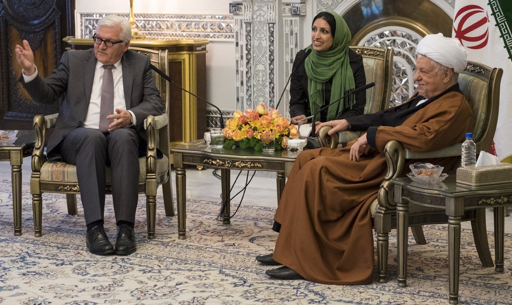 Ali-Akbar Hāschemi Rafsandschāni, iranischer Ajatollah und Unternehmer (l.), mit Steinmeier.