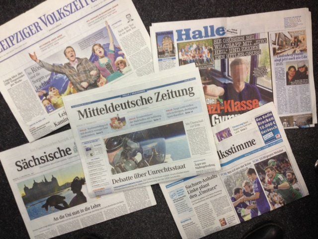 Sächsische Zeitung, Leipziger Volkszeitung, Magdeburger Volksstimme, Bild-Zeitung Halle und Mitteldeutsche Zeitung vom 27. Oktober 2014