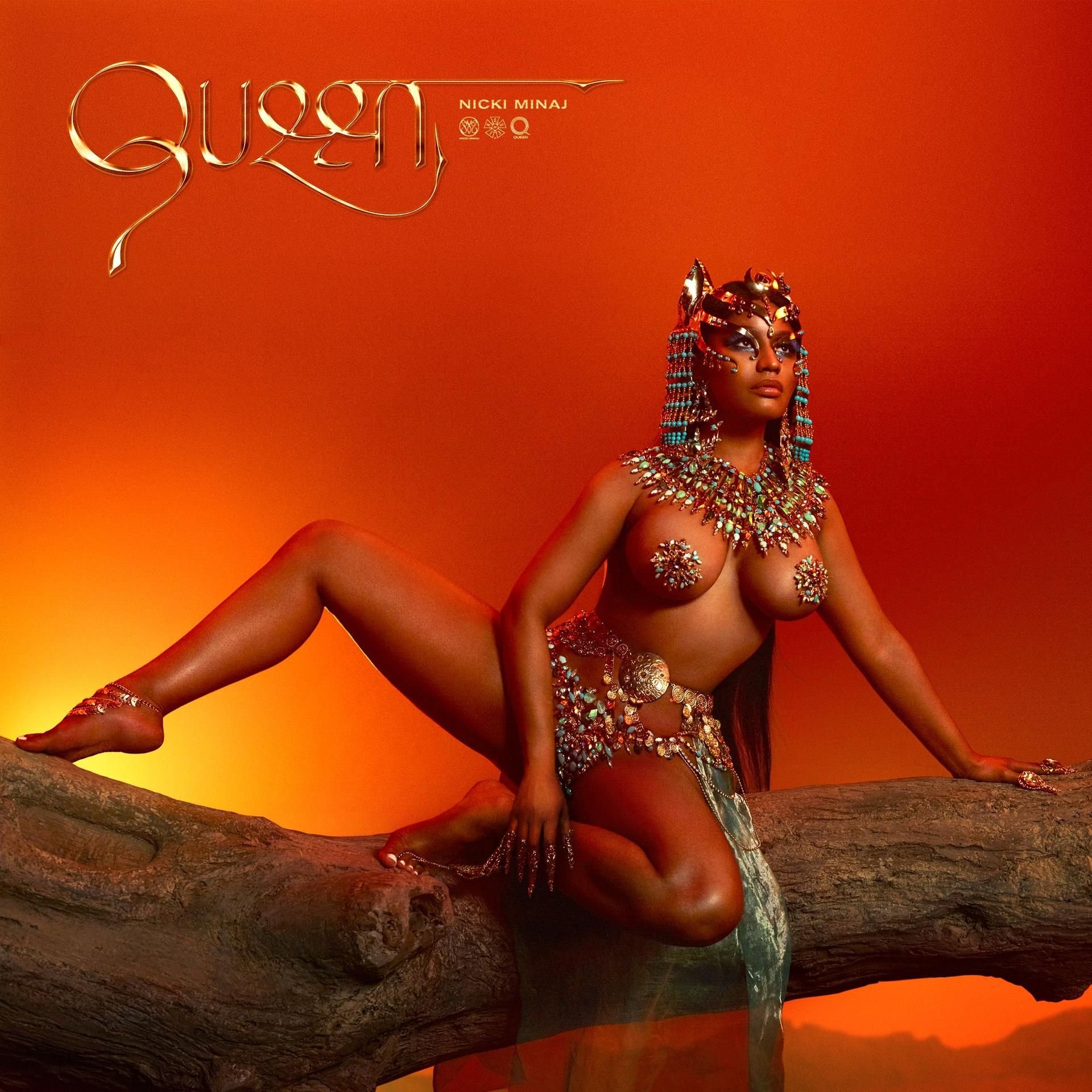 Gewohnt freizügig präsentiert sich Nicki Minaj auf dem Cover ihres neuen Albums „Queen“.