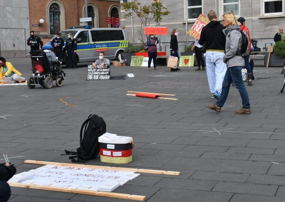 Corona-Proteste auf dem halleschen Markt