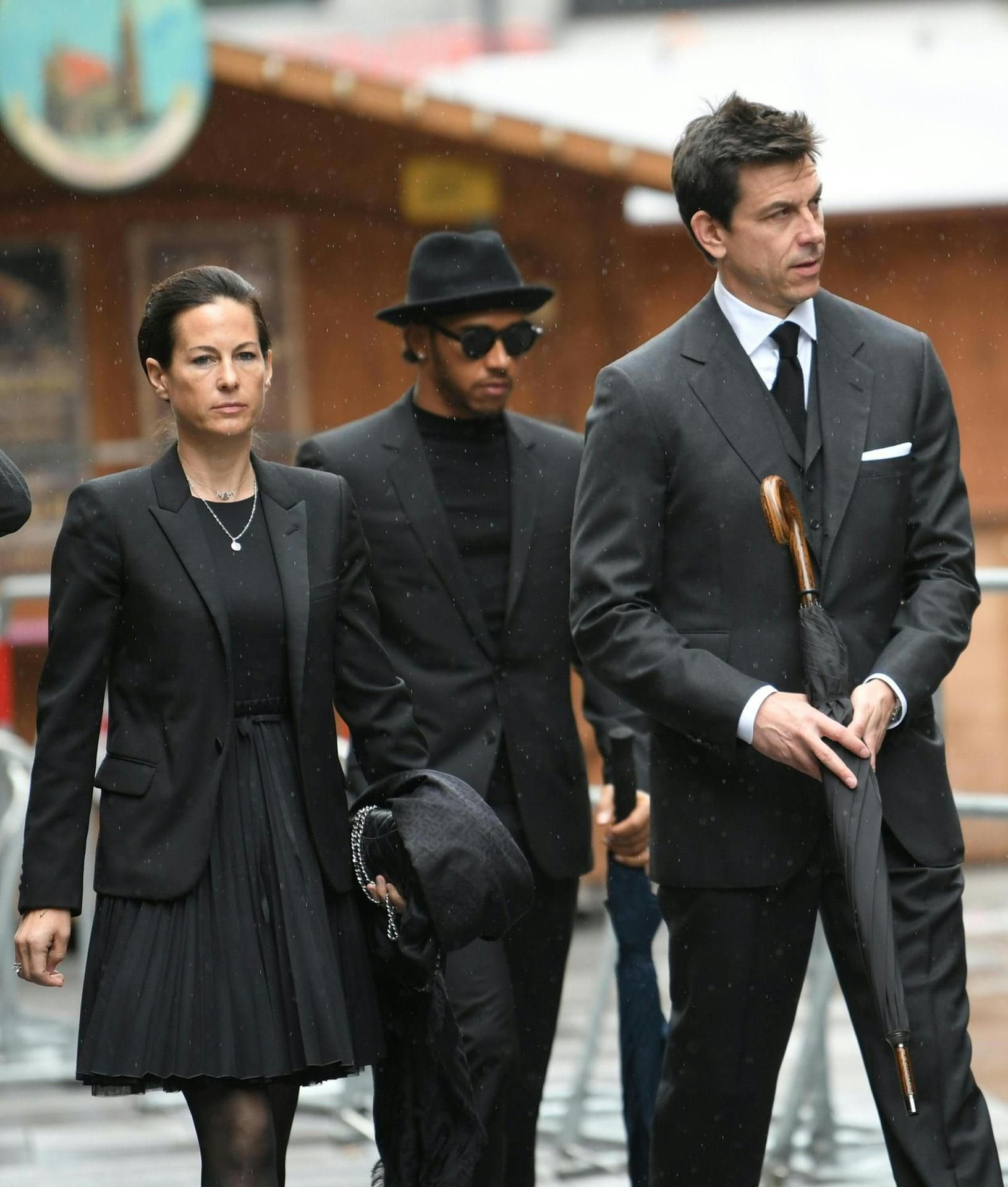 Niki Laudas Witwe Birgit, Formel-1-Fahrer Lewis Hamilton und der frühere Rennfahrer Toto Wolff (v.l.n.r.)