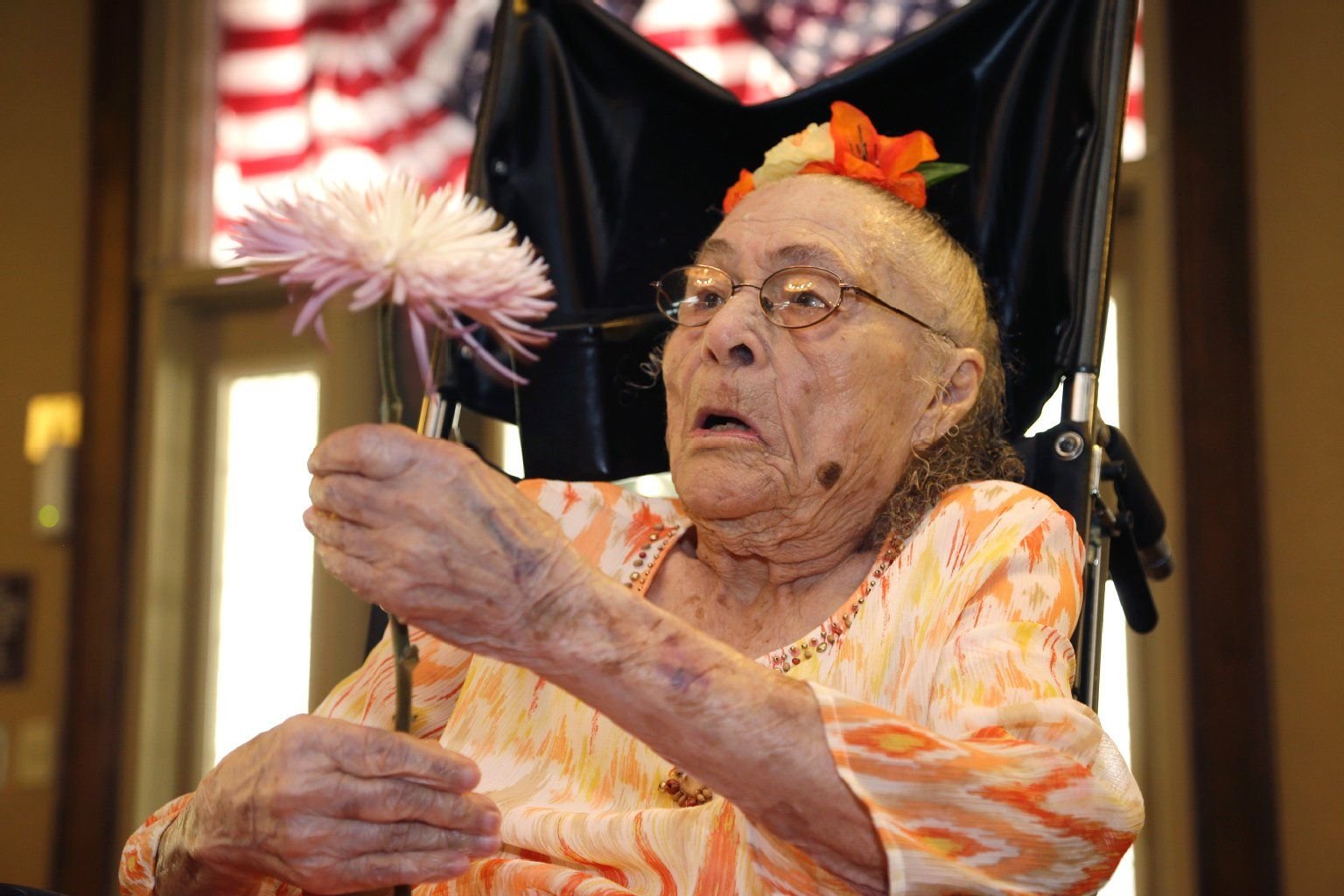 Gertrude Weaver an ihrem 116. Geburtstag im Juli 2014