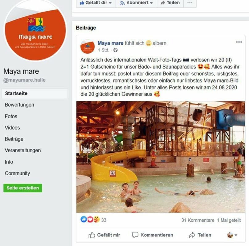 So warb das Maya Mare zunächst für das Gewinnspiel.