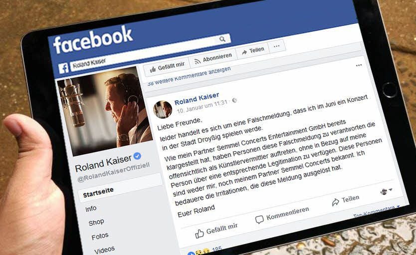 Das Management von Roland Kaiser äußerte sich auf seiner offiziellen FB-Seite zu dem Auftritt in Droyßig und sagte ihn ab.