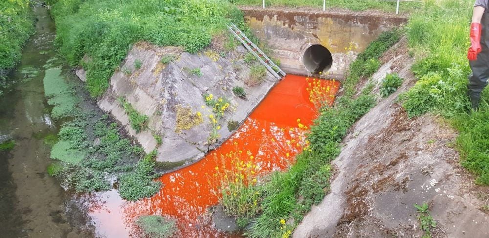 Leuchtend rot-orange verfärbtes Wasser in der Querne hat am Dienstagabend einen Feuerwehreinsatz in Querfurt ausgelöst.