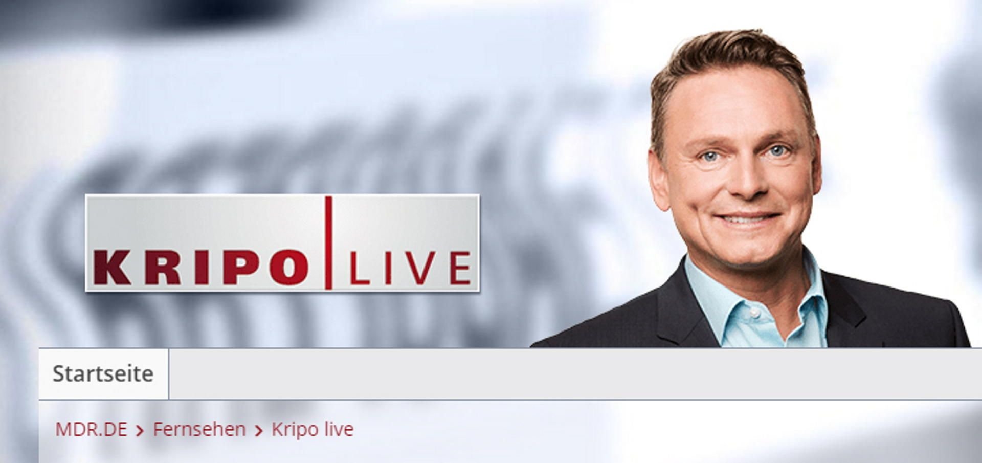„Kripo live“ läuft seit 1992 jeden Sonntag um 19:50 Uhr im MDR-Fernsehen. Seit 2013 wird es von Axel Bulthaupt moderiert.