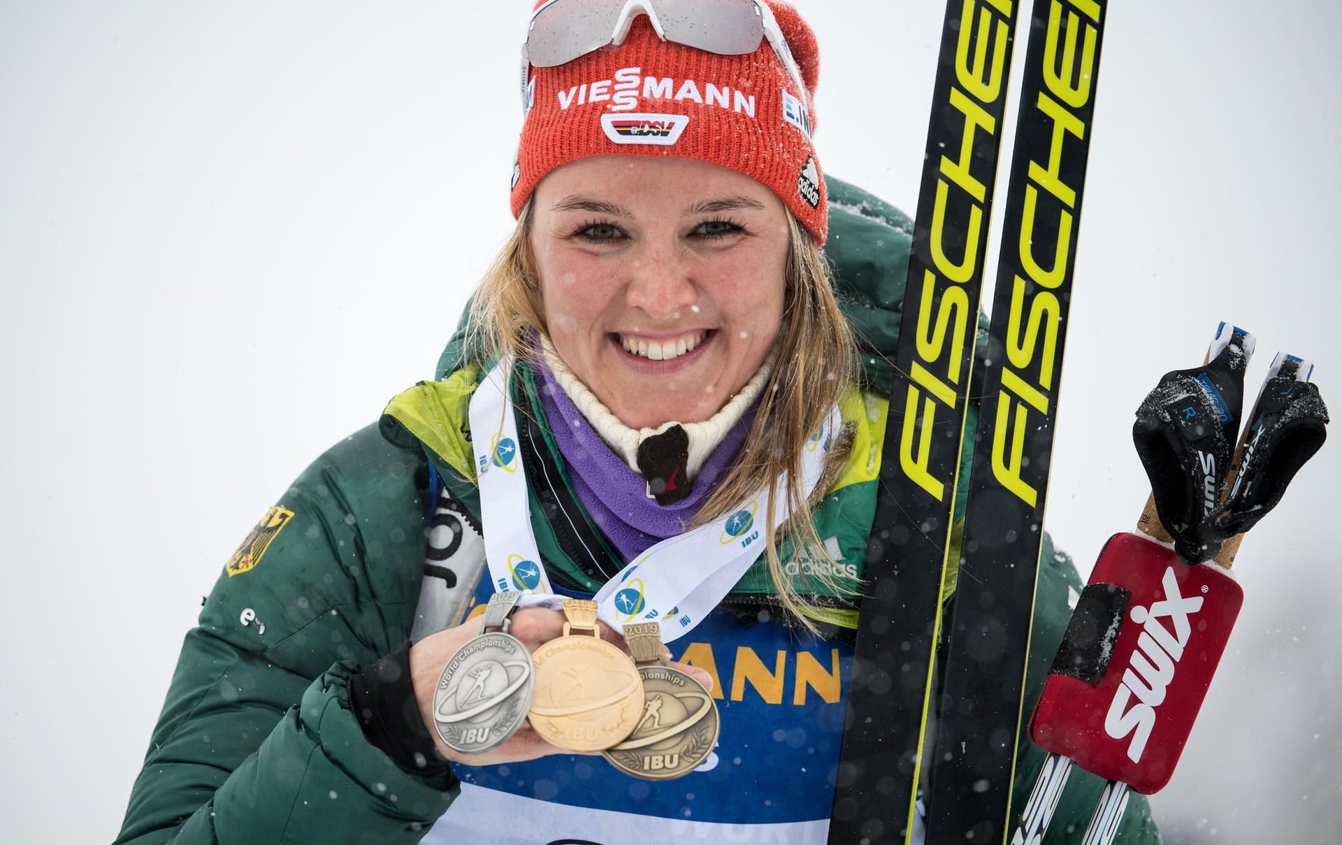 Denise Herrmann gewann bei der WM im März 2019 in Östersund drei Medaillen. Auf ihr ruhen im Weltcup-Winter besonders viele Hoffnungen.