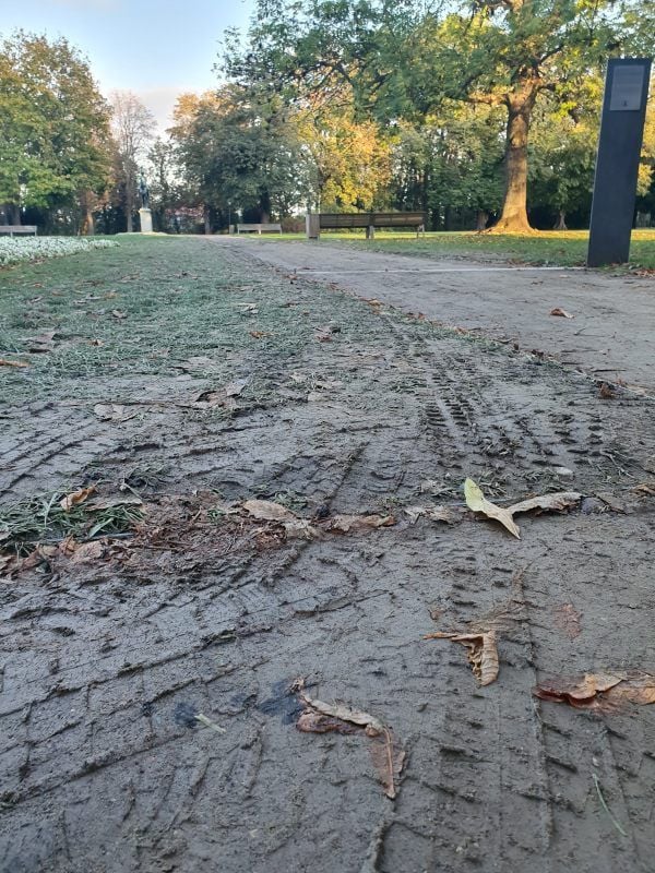 Nach Veranstaltungen, wie dem Zauberfest oder Streetfood-Festival, sind im Schlosspark die Spuren der Fahrzeuge zu sehen. Einigen Merseburgern gefällt das nicht.