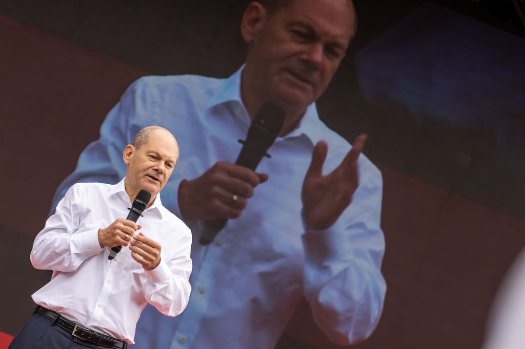Olaf Scholz, Kanzlerkandidat der SPD und Bundesfinanzminister, nimmt an einem Wahlkampftermin teil.