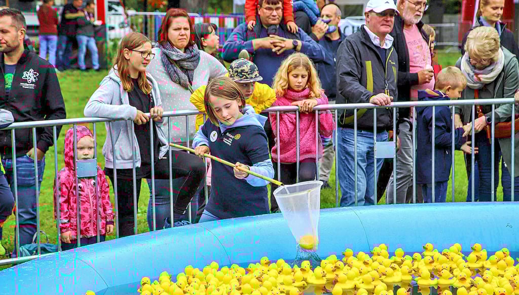 Beim beliebten ?Entenrennen? des Rotary-Clubs Wittenberg mussten die gelben Tierchen diesmal aus einem Bassin geangelt werden.