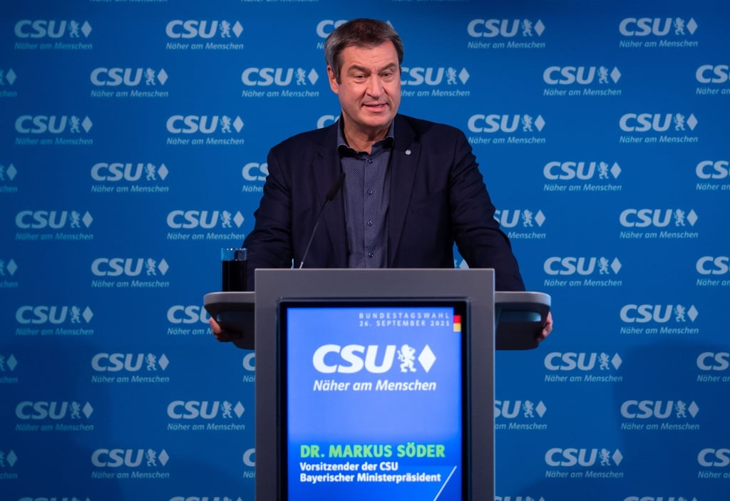 Markus Söder (CSU), Ministerpräsident von Bayern, nimmt an einer Pressekonferenz teil.