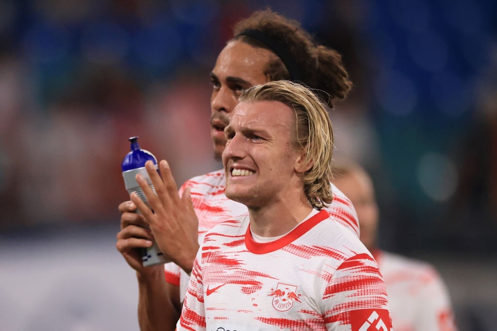 Leipzigs Emil Forsberg reagiert nach dem Spiel.