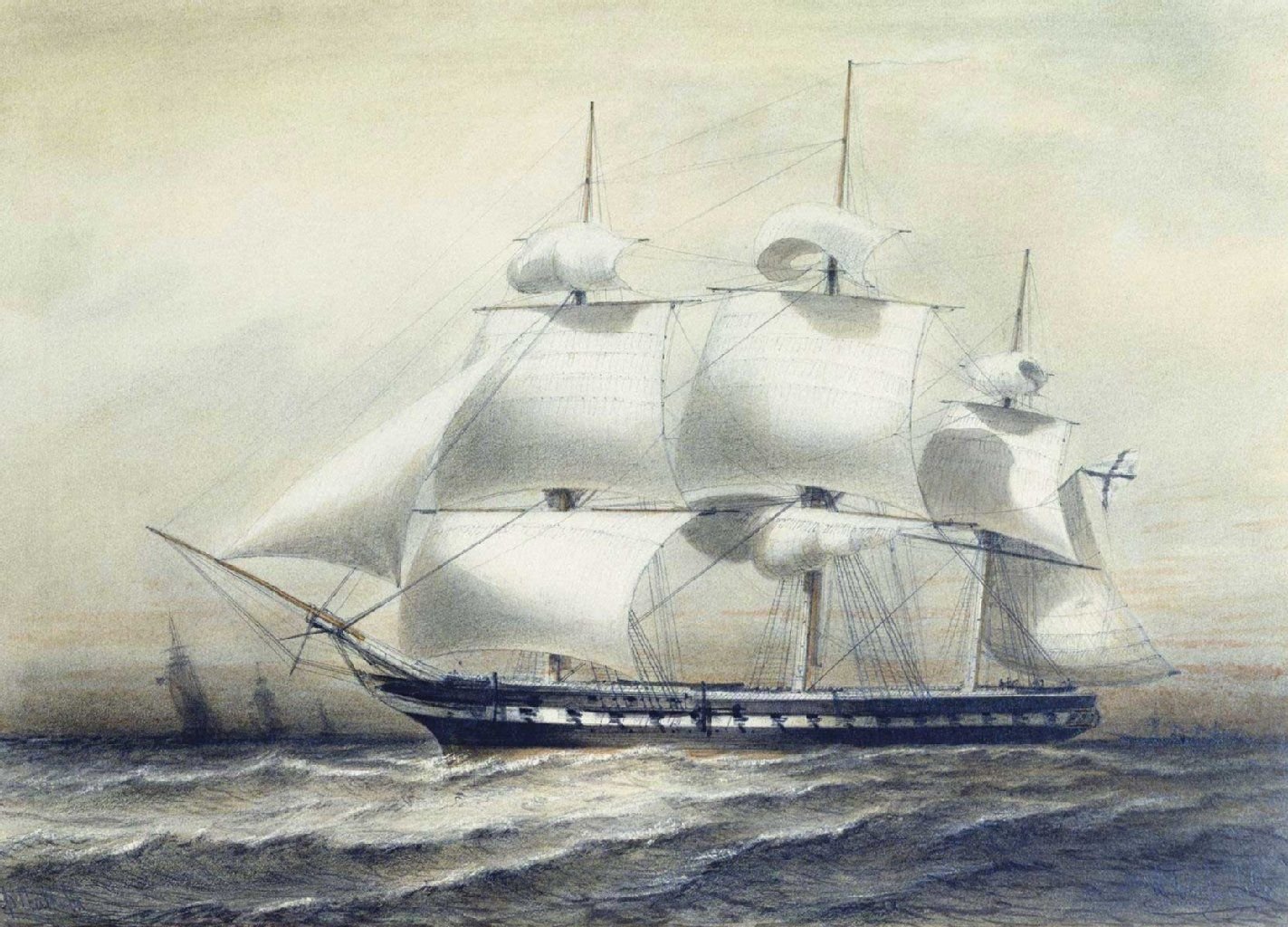 Segelschiffe waren bis ins 19. Jahrhundert das wichtigste Transportmittel für große Entfernungen. Hier: Fregatte „Pallas“, Gemälde von Alexei P. Bogoljubow, 1847