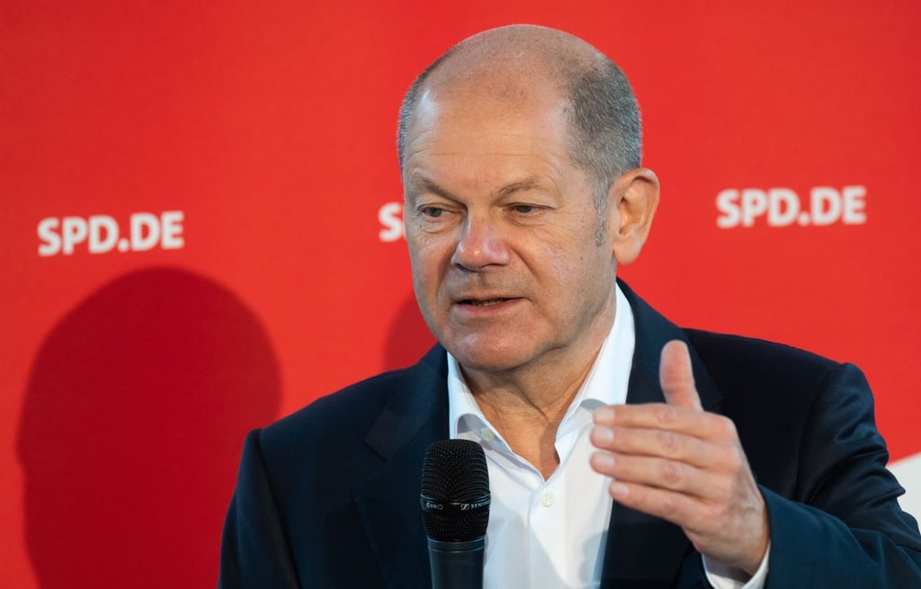Olaf Scholz, Finanzminister und SPD-Kanzlerkandidat, spricht.