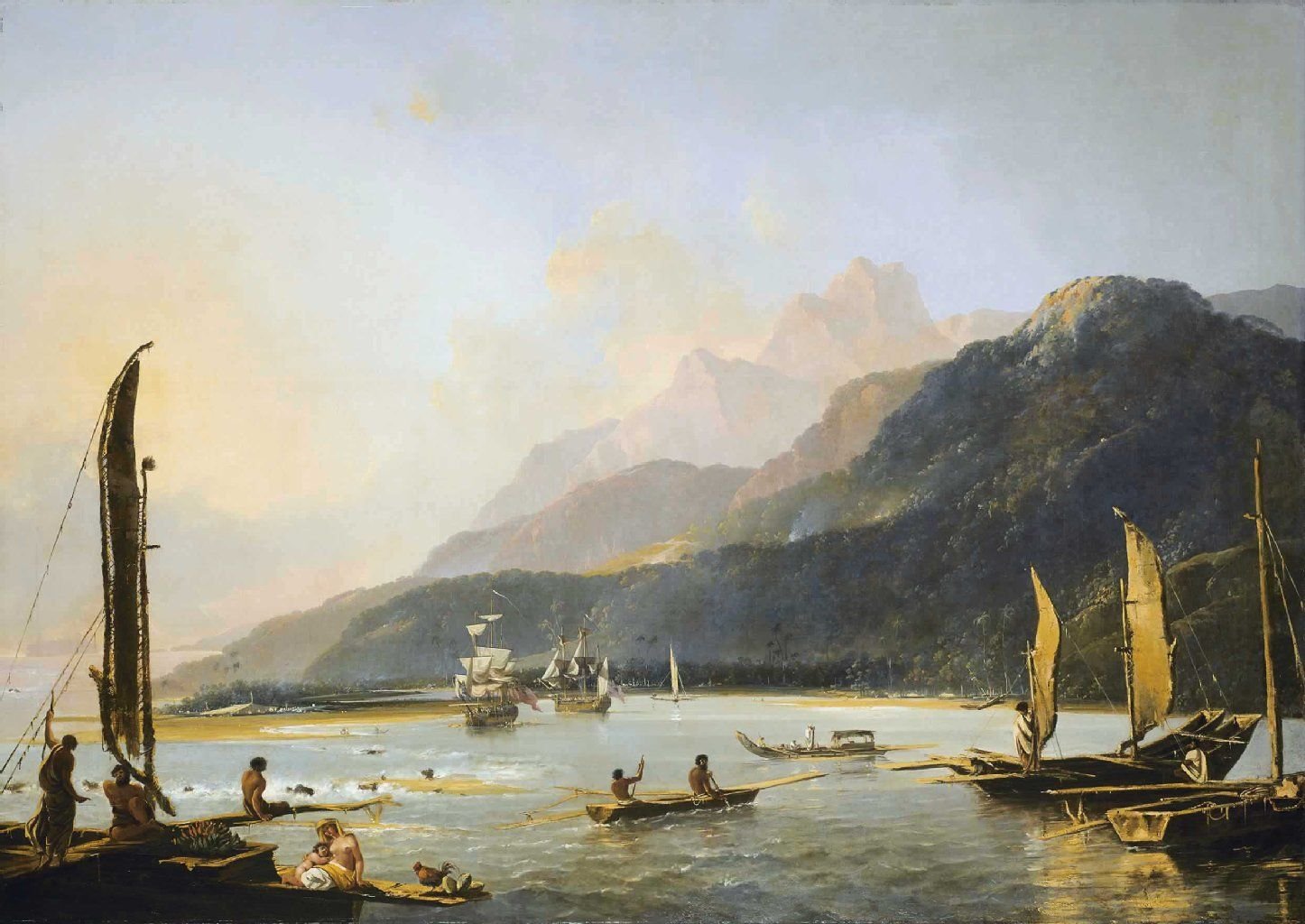 Die „Resolution“ und die „Adventure“ in der Matavi-Bucht von Tahiti, Gemälde von William Hodges, 1773