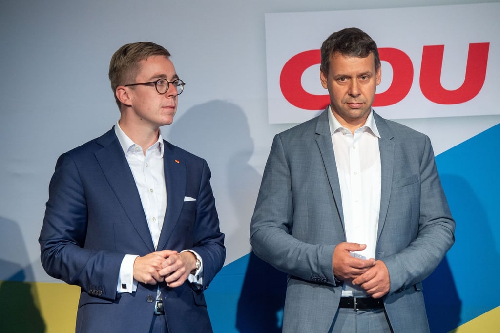 Philipp Amthor und Michael Sack (l), der CDU-Spitzenkandidat für die Landtagswahl.