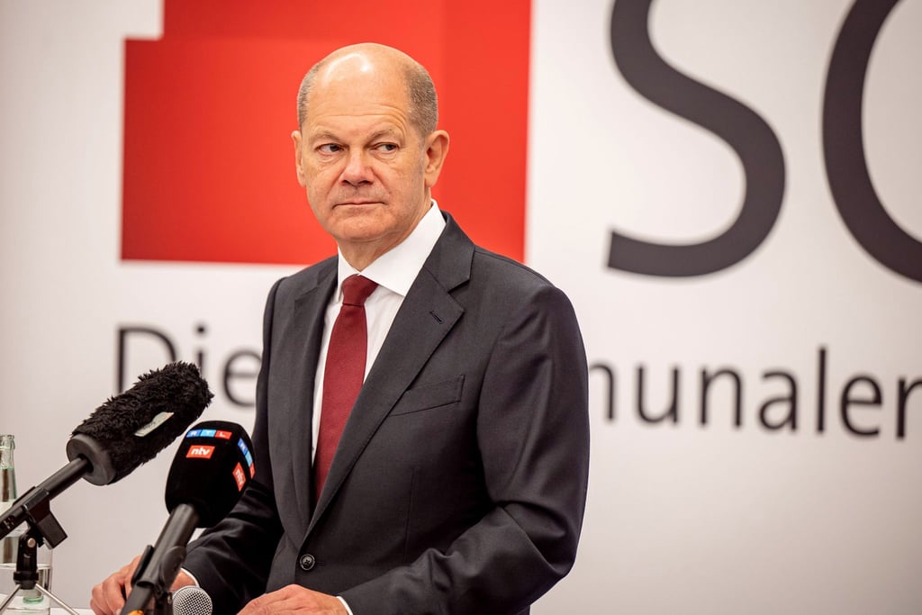 Olaf Scholz, Finanzminister und SPD-Kanzlerkandidat, spricht bei einer Pressekonferenz.