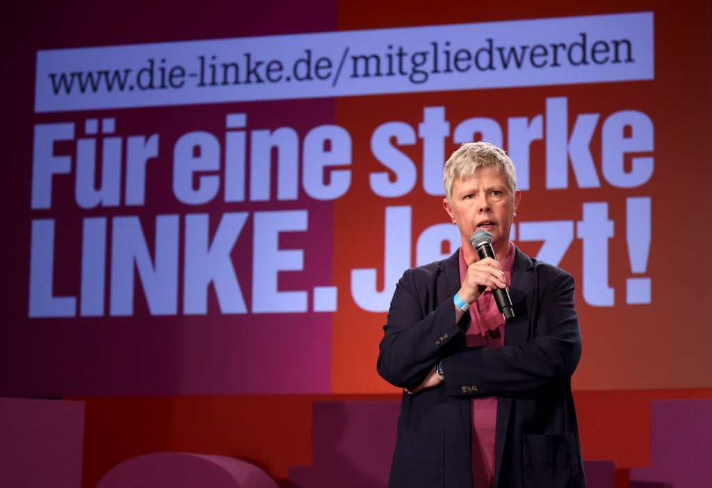 Katina Schubert, stellvertretende Parteivorsitzende von Die Linke, spricht.
