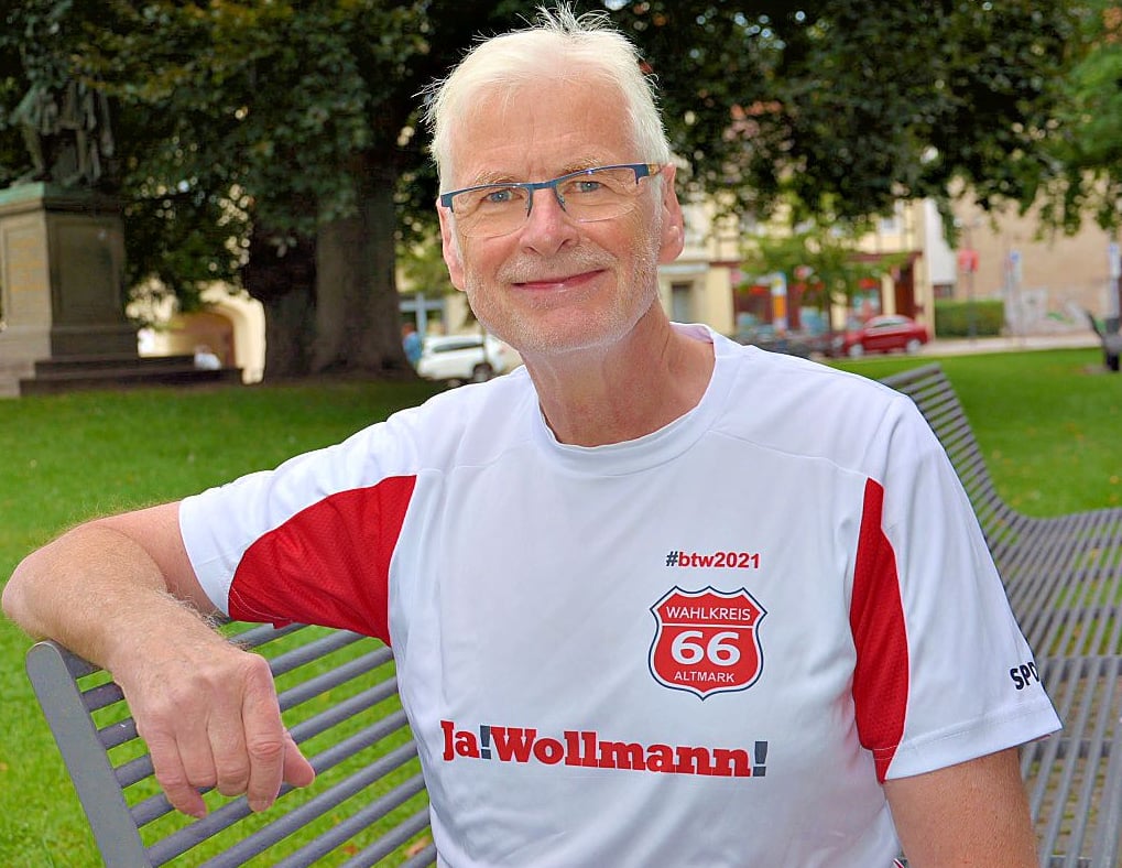 In der Freizeit ist Herbert Wollmann aus Stendal oft sportlich unterwegs, dabei gern mit einer Botschaft.