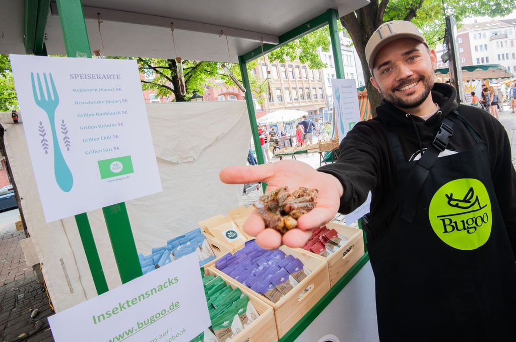 Michael Blautzik von Bugoo verkauft Insekten zum Verzehr.