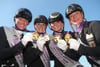 Die Dressurreiterinnen Helen Langehanenberg (l-r), Jessica von Bredow-Werndl, Dorothee Schneider und Isabell Werth mit ihren Goldmedaillen.