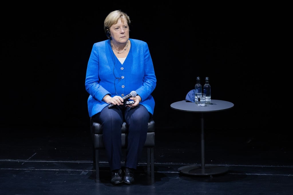 Angela Merkel bei einem Podiumsgespräch im Schauspielhaus Düsseldorf.