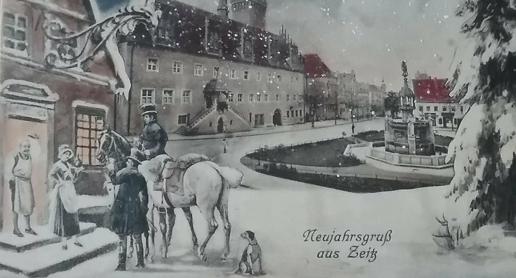 Dieser Neujahrsgruß vom Altmarkt in Zeitz gehört bei den Lesern zu den mit Abstand beliebtesten alten Postkarten.