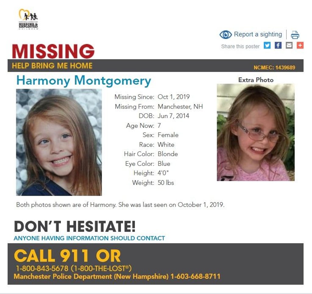 Die siebenjährige Harmony Montgomery wird von der Polizei gesucht.