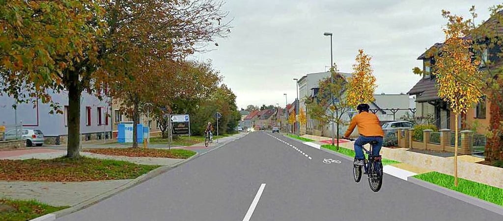 Zu sehen ist eine der Möglichkeiten, wie ein Radweg entlang der Königstraße in Magdeburg integriert werden kann.
