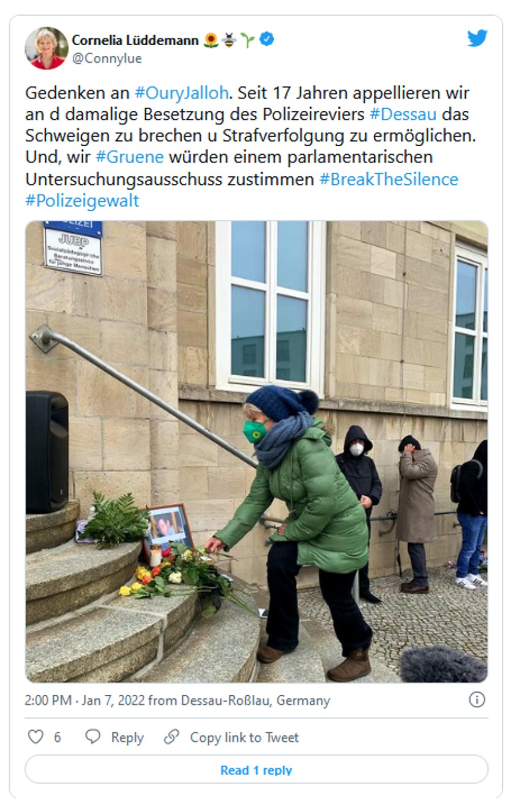 Cornelia Lüddemann zum Gedenken an Oury Jalloh