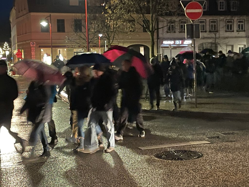 Der Protestzug in Burg begann am Rolandplatz und führte in Richtung Magdeburger Straße.