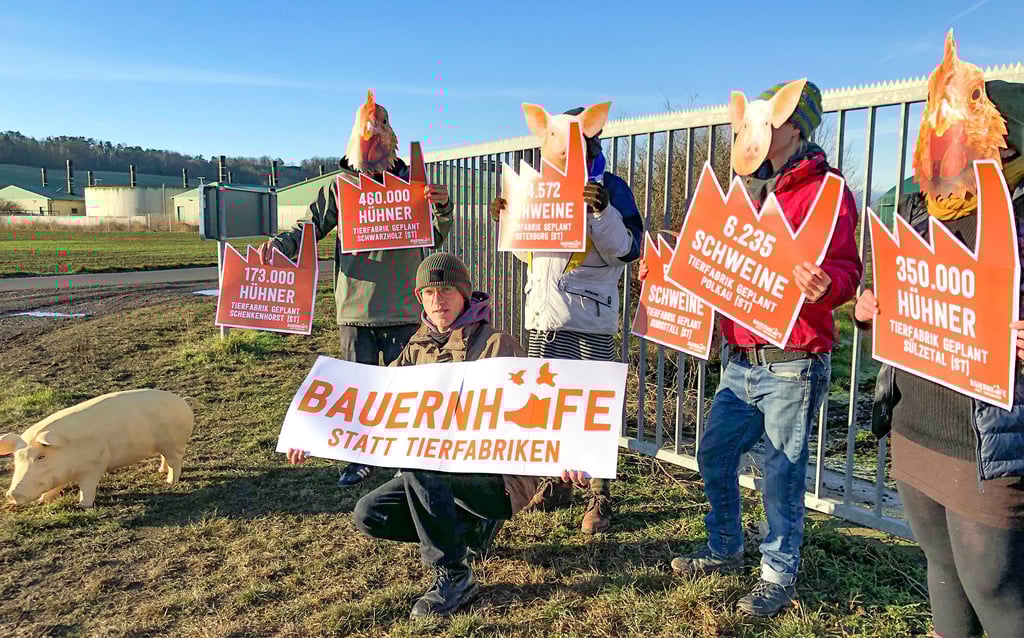 Mit Schildern und Transparenten haben Mitglieder des Vereins „Aktion Agrar" am Mittwoch in Asmusstedt protestiert.