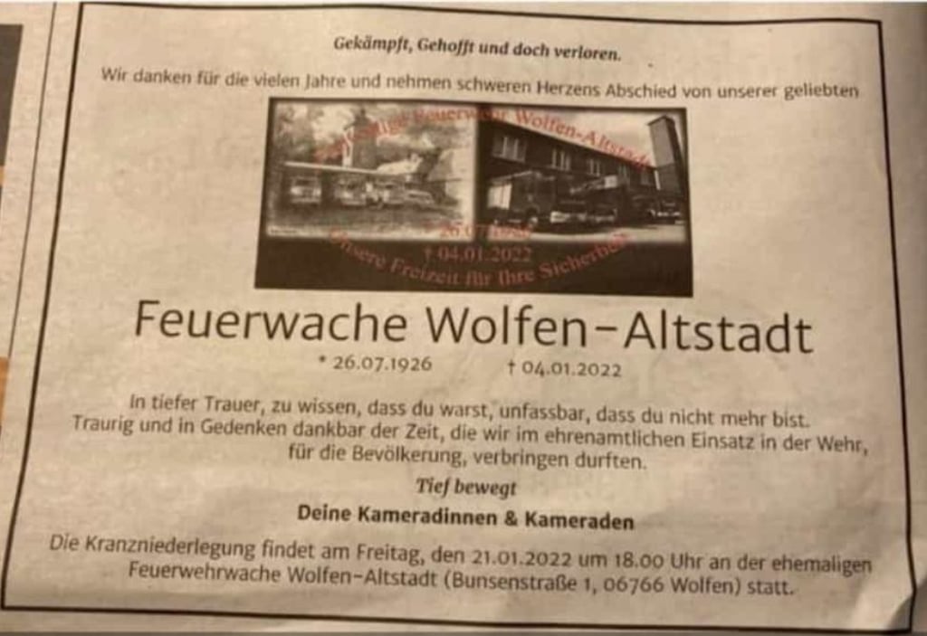Anzeige der Feuerwehr