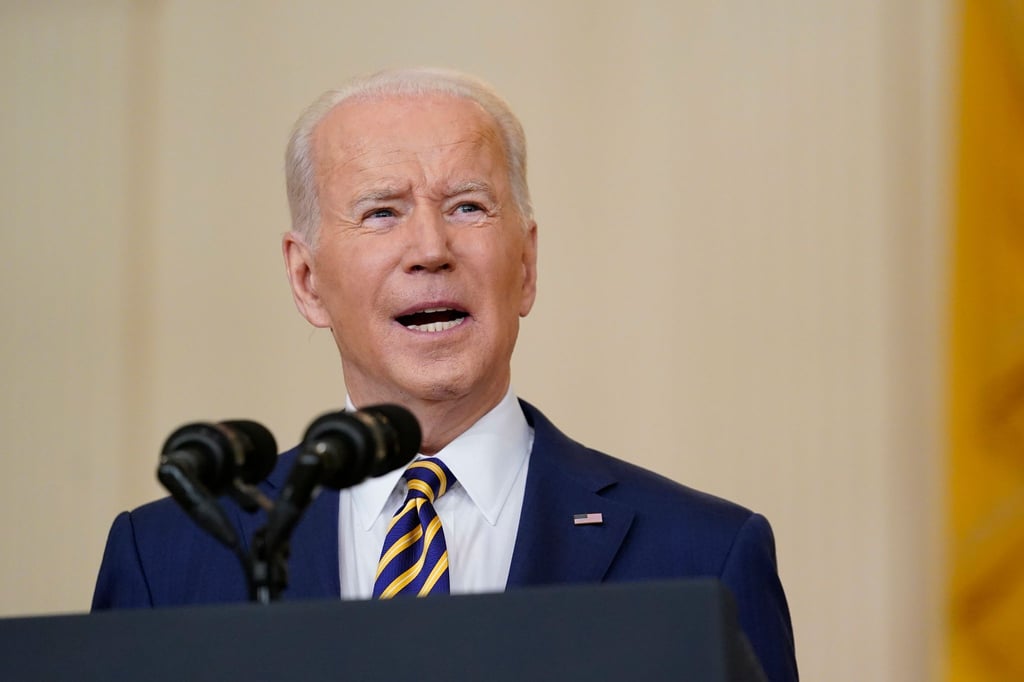 Joe Biden, Präsident der USA, spricht während einer Pressekonferenz im East Room des Weißen Hauses.