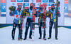 Die DSV-Skijäger Erik Lesser, Roman Rees, Benedikt Doll und Philipp Nawrath (l-r) jubelten über den zweiten Platz.