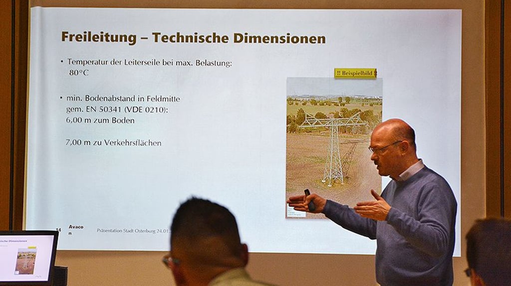 Wolfgang Dee von der Avacon Netz GmbH stellte dem Osterburger Bauausschuss die Eckdaten der 110-kV-Stromtrasse vor.