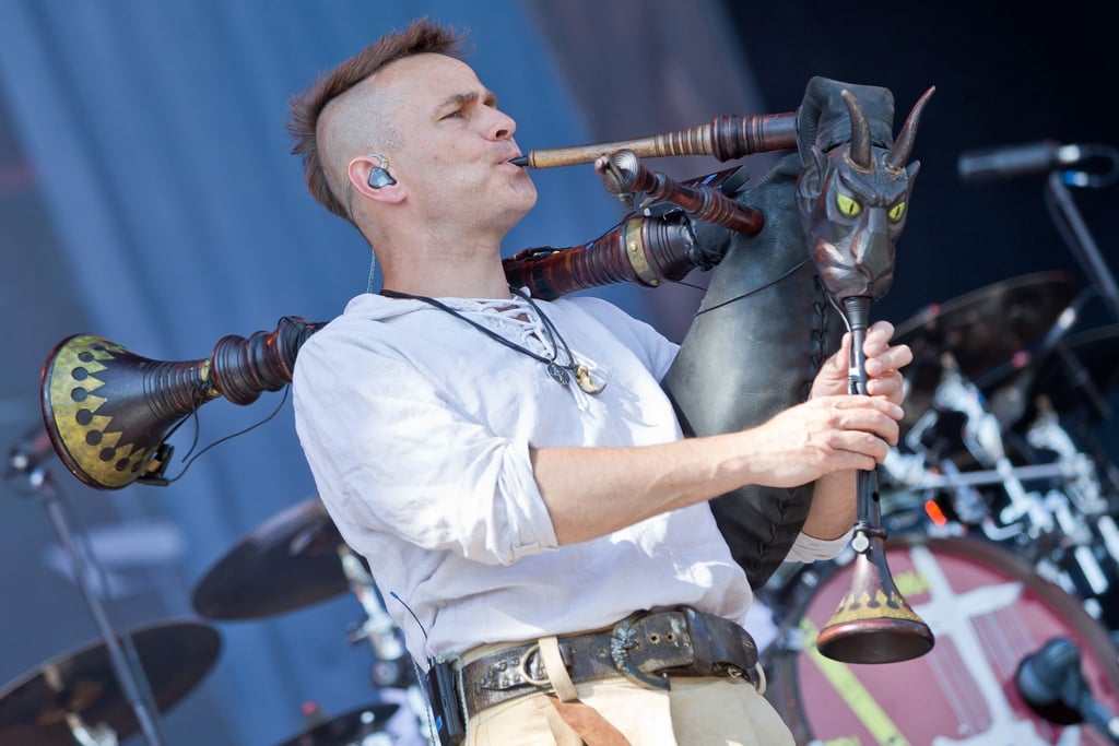 Boris Pfeiffer bei einem Auftritt im Jahr 2014 mit der Band In Extremo beim Musikfestival „Rock im Park“.