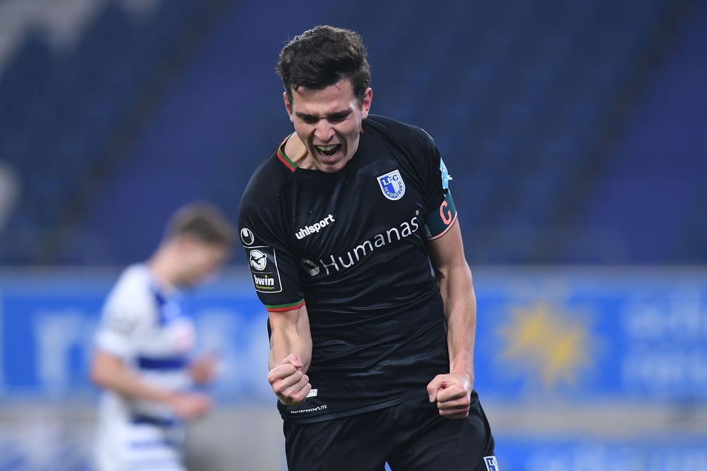 Tobias Müller, hatte am Mittwoch allen Grund zur Freude. Ein Tor erzielte der Kapitän des 1. FC Magdeburg selbst, ein weiteres legte er vor und hinten blieb die Weste sauber.
