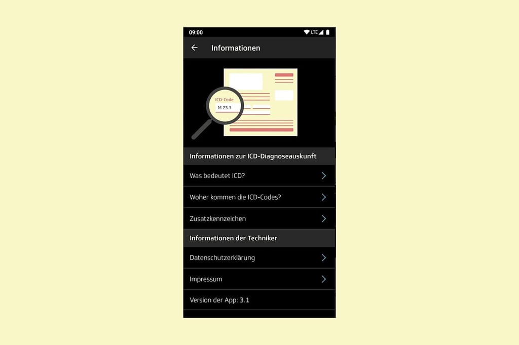 Wer genau wissen will, welche Diagnose hinter welchem Schlüssel steckt, kann dazu eine App der Techniker Krankenkasse nutzen. Sie heißt „ICD-10-Diagnoseauskunft“ (Android/iOS) und erlaubt die Recherche der Kürzel über eine Suchfunktion.