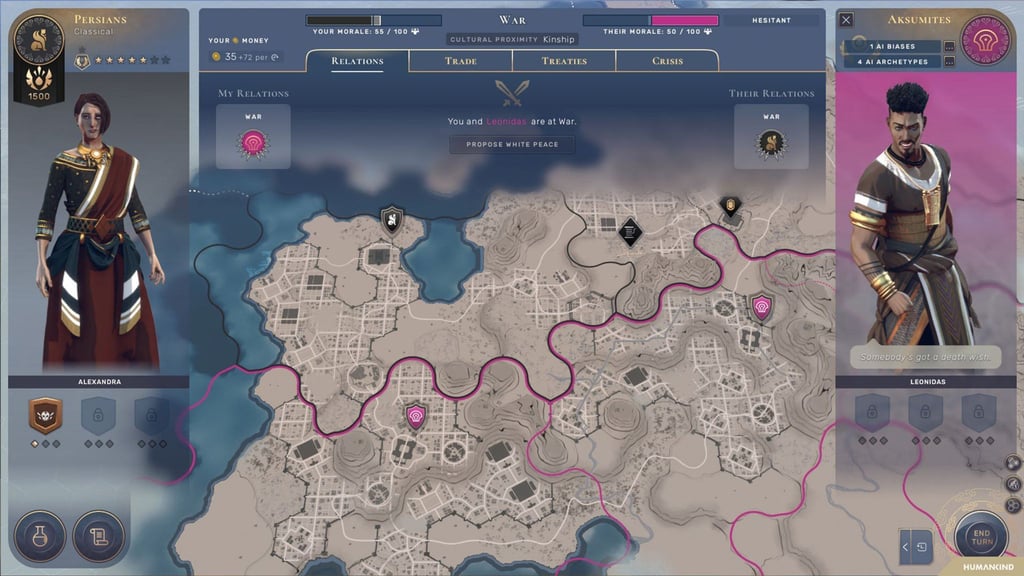 Diplomatie oder Krieg? In „Humankind“ liegt das in der Hand der Spielerinnen und Spieler.