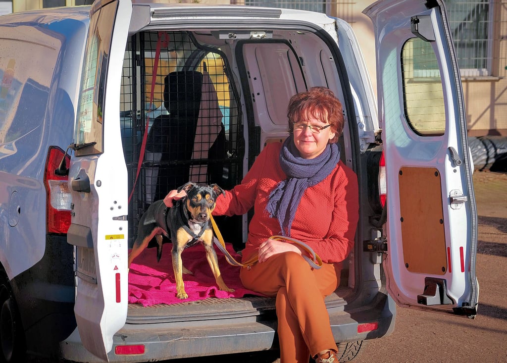 Sigrid Frotscher vom Tierschutzverein mit Neuzugang Ben: Der Verein sucht händeringend Helfer mit Führerschein, die Transporte übernehmen.