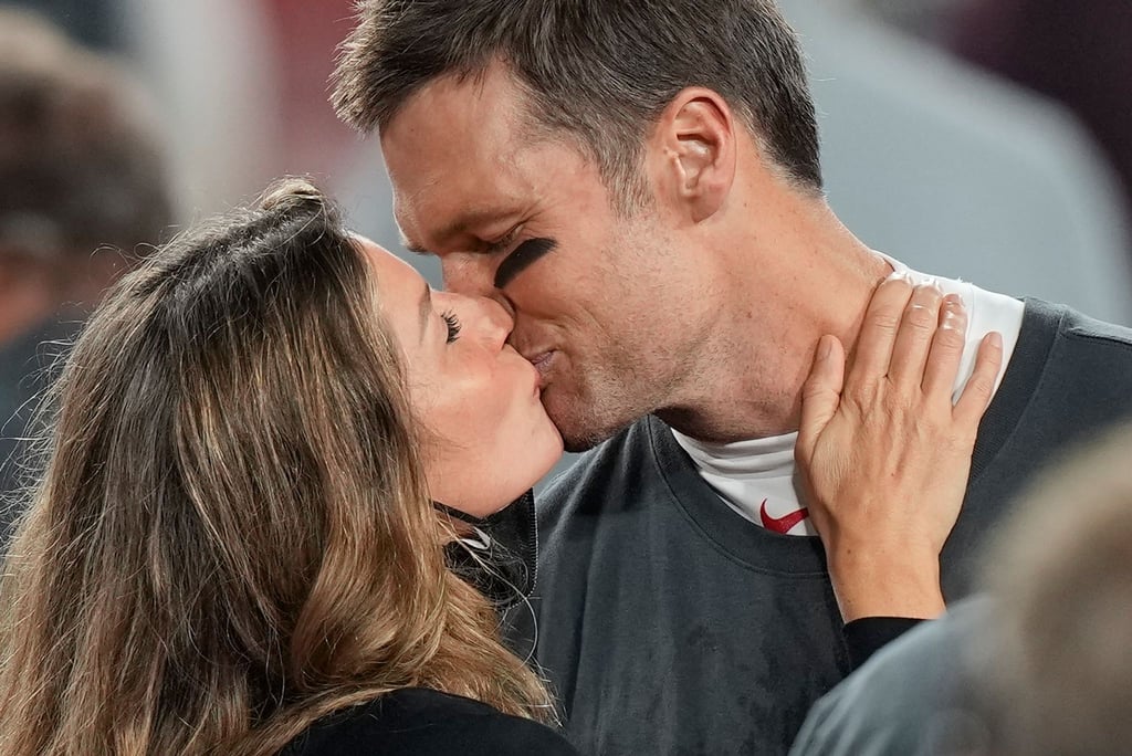 Tom Brady und Gisele Bündchen 2021 nach einem Sieg des Football-Spielers.