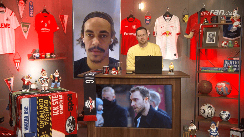 Yussuf Poulsen von RB Leipzig im Gespräch mit ran-Moderator Tobias Hlusiak.