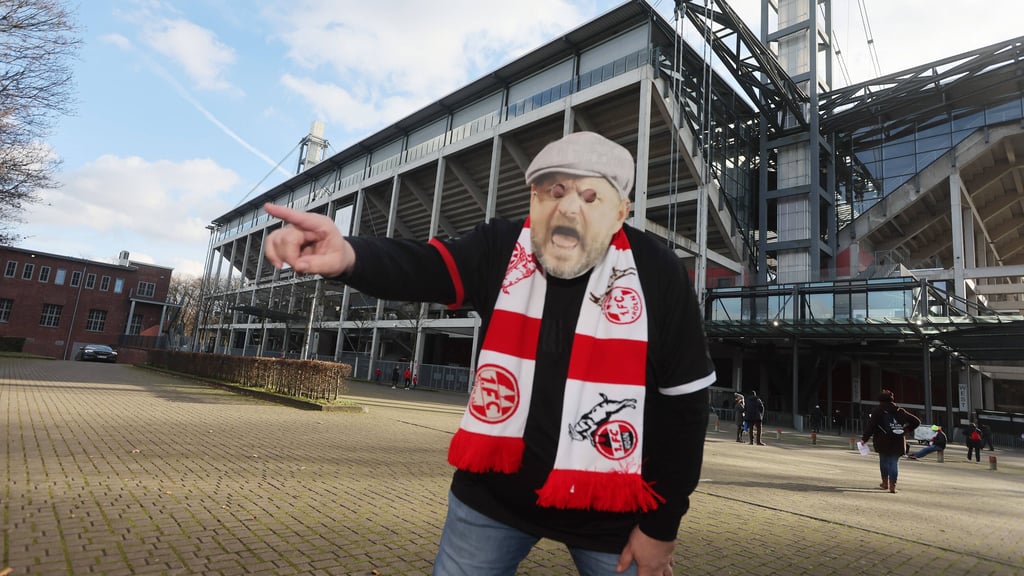 Der "falsche" Baumgart vor dem Kölner Stadion, der richtige ist in Quarantäne