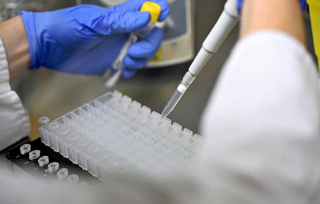 Eine Mitarbeiterin eines PCR-Testlabors bereitet PCR-Tests vor. Das Ameos Zentrallabor in Bernburg arbeitet in Zeiten täglich steigender Corona-Fallzahlen an der Belastungsgrenze.