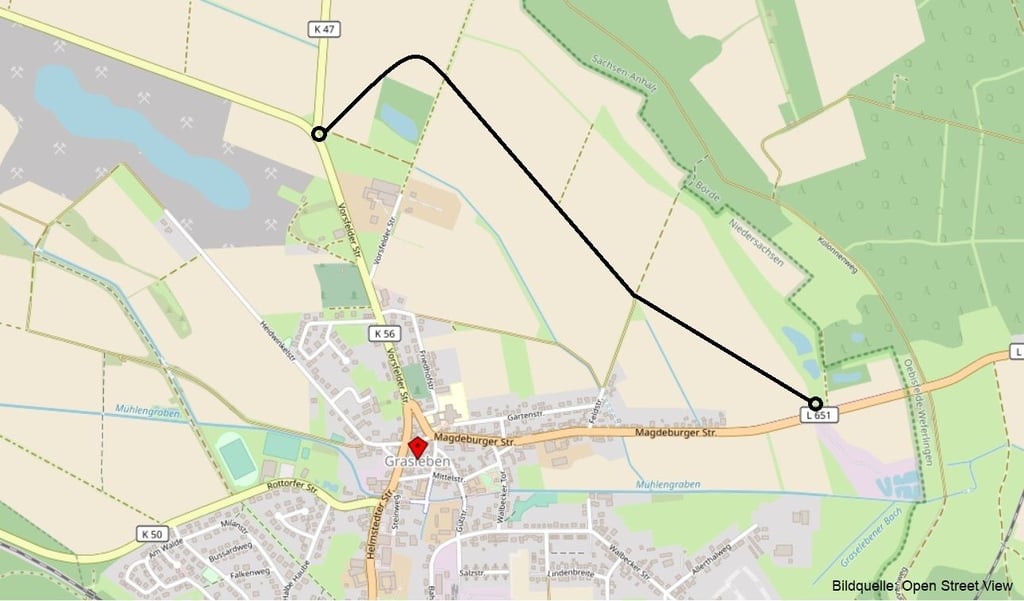 Grasleben und Weferlingen leiden unter dem Schwerlastverkehr zwischen Sachsen-Anhalt und Niedersachsen. Für eine Nordumgehung (schwarze Linie) gibt es bereits einen Beschluss. Eine Südumgehung könnte jedoch die gesamte Region entlasten.